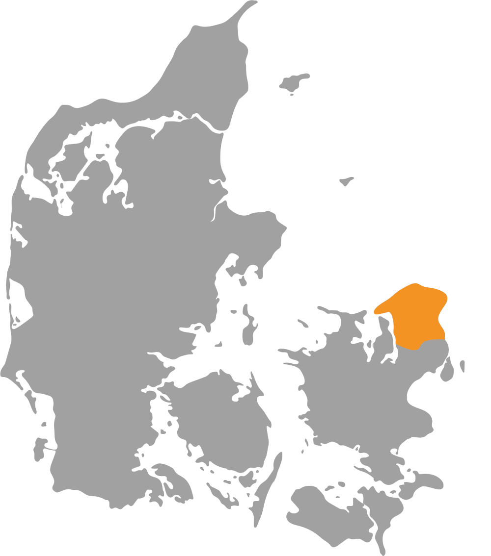Danmarkskort der visualiserer effekten af lokal SEO, ved orange radar omkring nordsjælland. Med lokal seo øger du din synlighed i netop dit tområde.